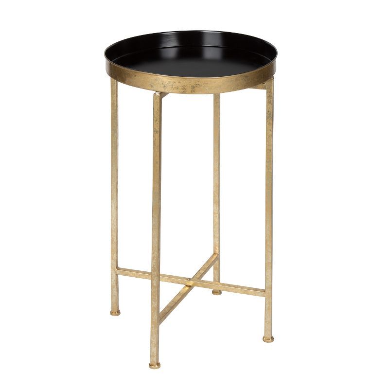 Celia Black and Gold Round Metal Foldable Tray Table