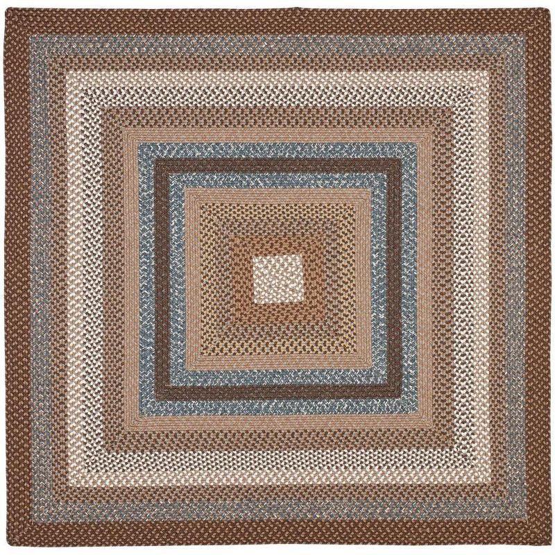 Handwoven Reversible Easy-Care Synthetic Square Rug in Blue and Brown