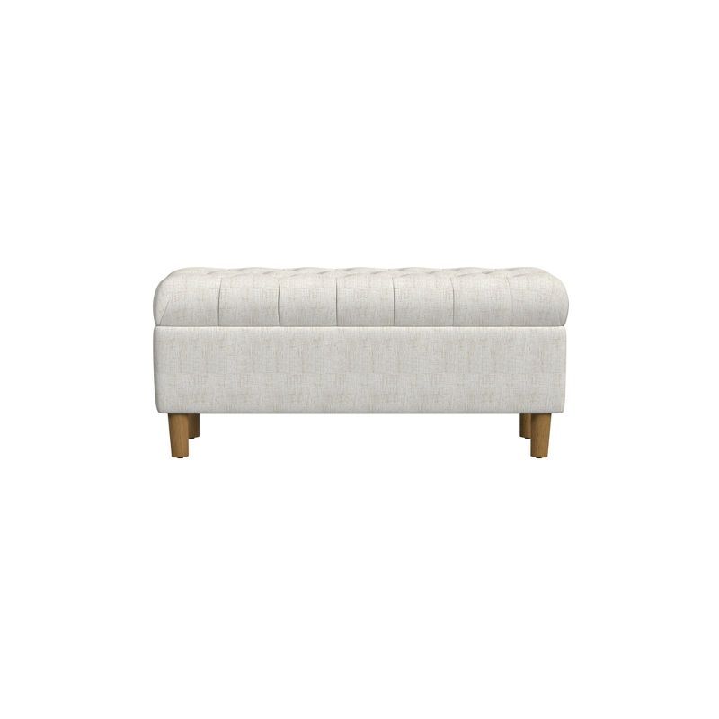 Cream Tufted Storage Bench with Honey Oak Legs