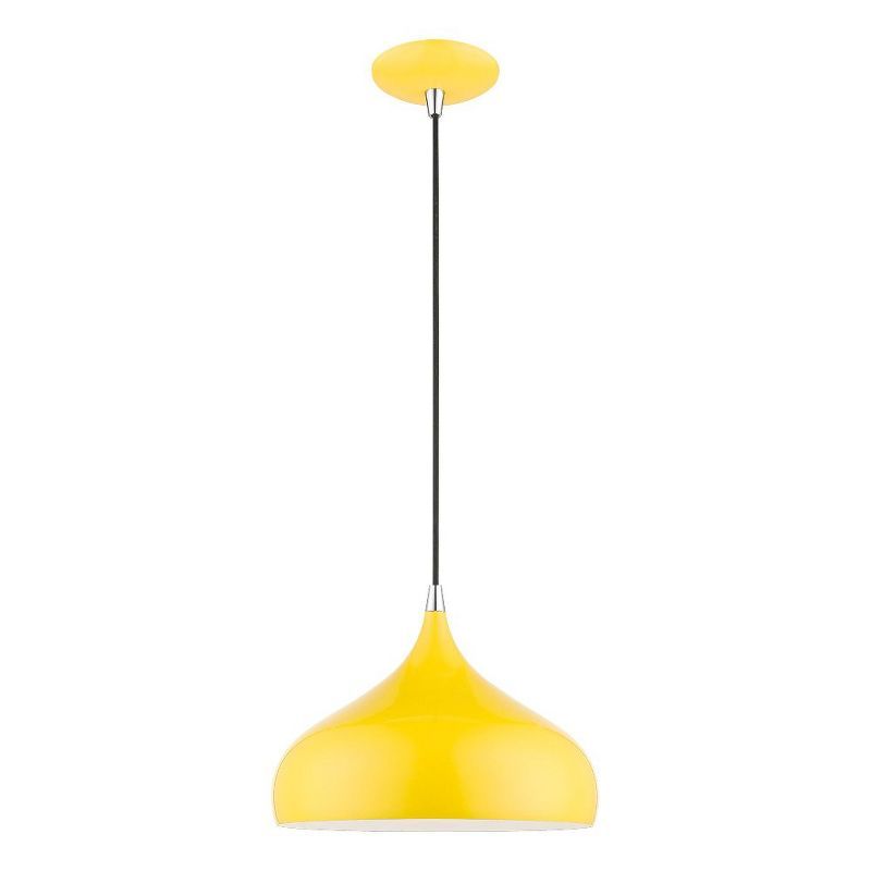 Amador Chic Modern 1-Light Pendant in Shiny Yellow and Polished Chrome