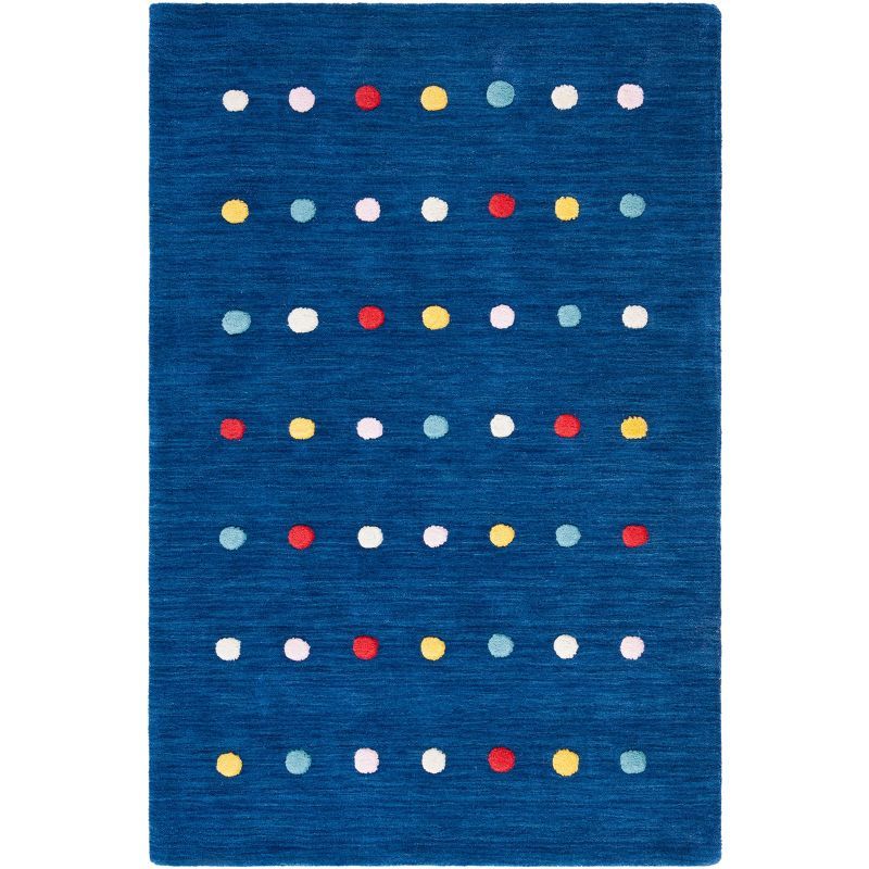 Navy Hand-Tufted Wool Kids' Polka Dot Area Rug, 3' x 5'