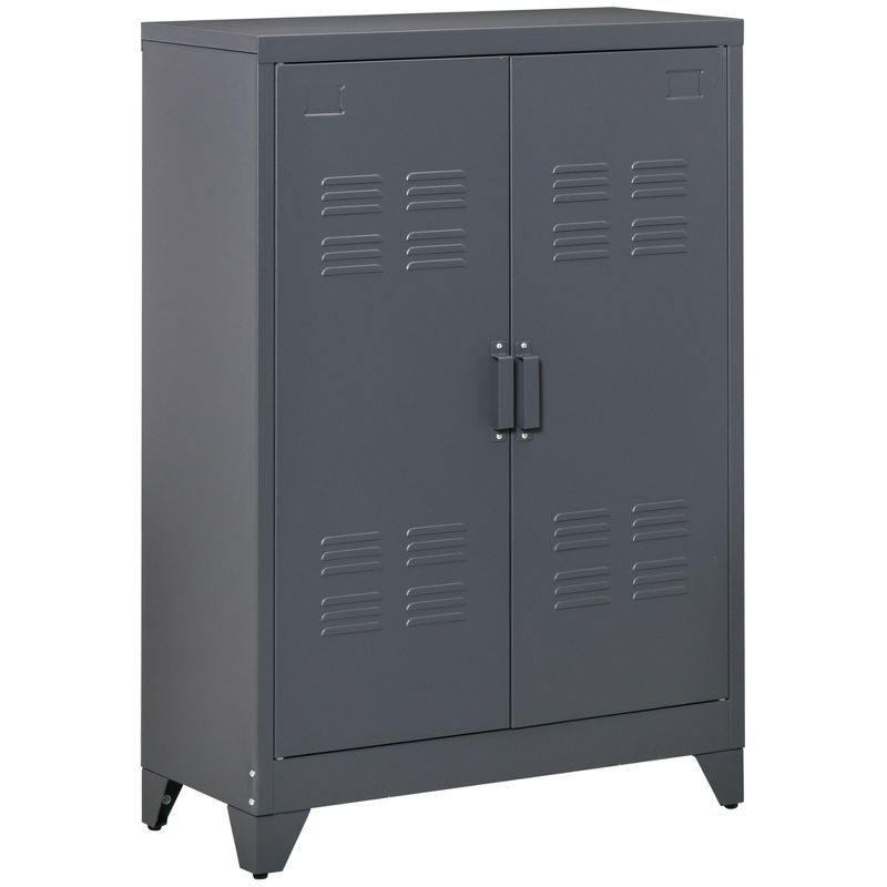 Industrial Grey Steel Office Storage Cabinet with Adjustable Shelving