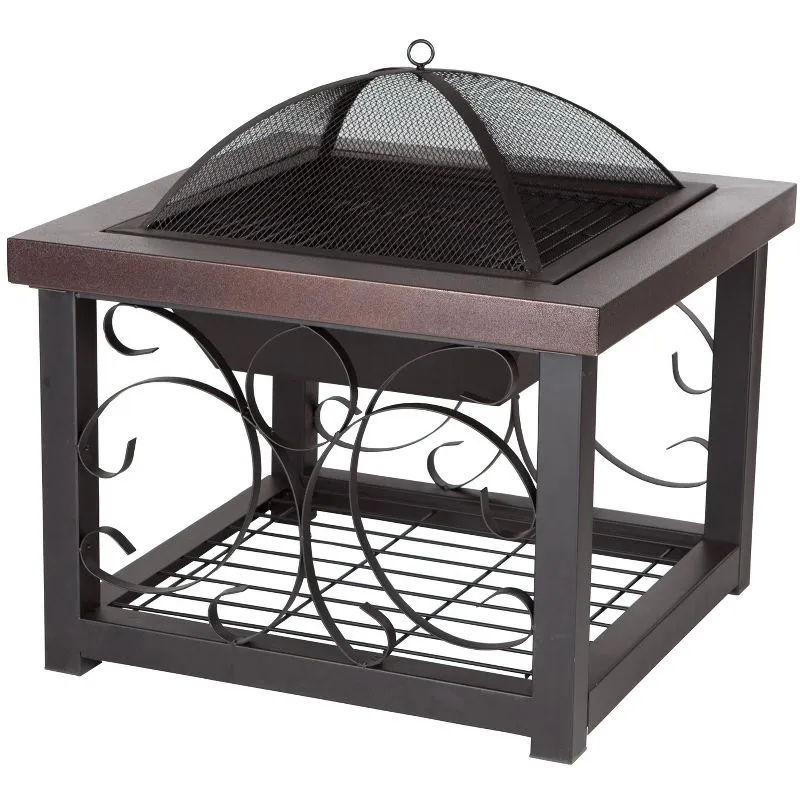 30" Bronze Wood Fire Pit Table with Storage Rack