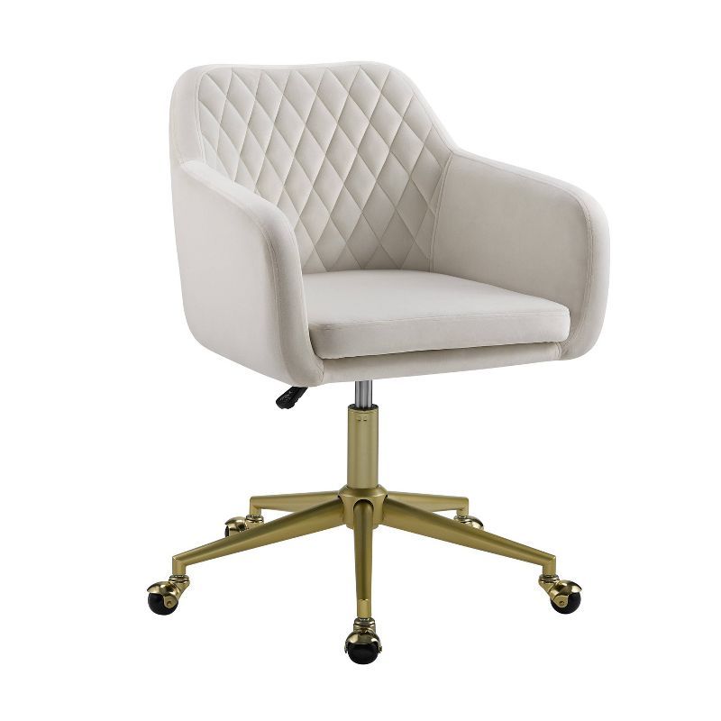 ErgoQuilt 25'' Off-White Fabric Swivel Office Chair with Gold Metal Base