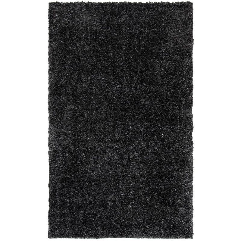 Charcoal Shag 4' x 6' Hand-Knotted Synthetic Area Rug