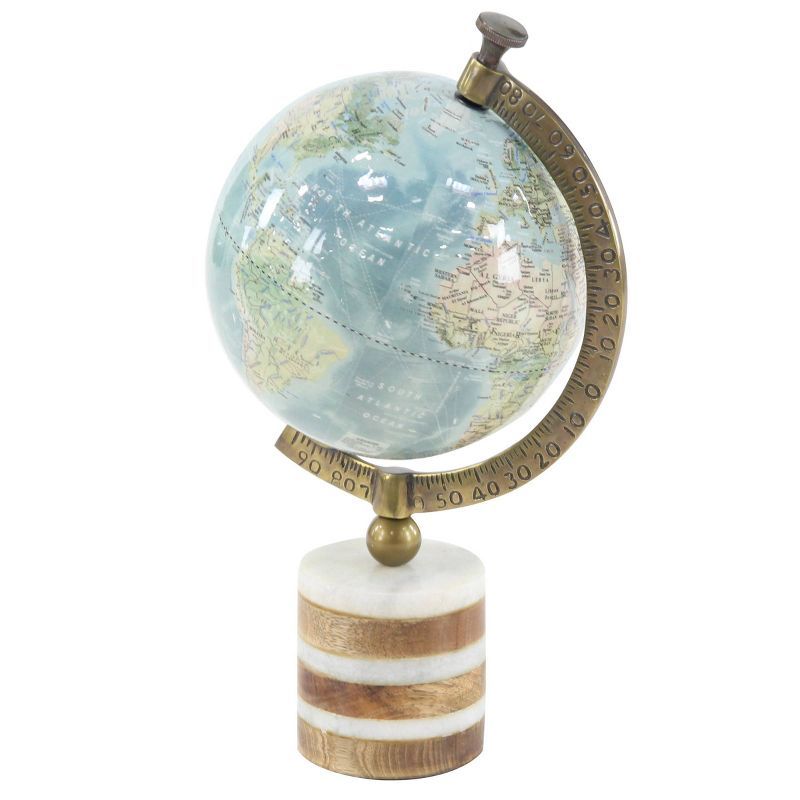 16" Blue and Green Globe with Marble and Wood Base