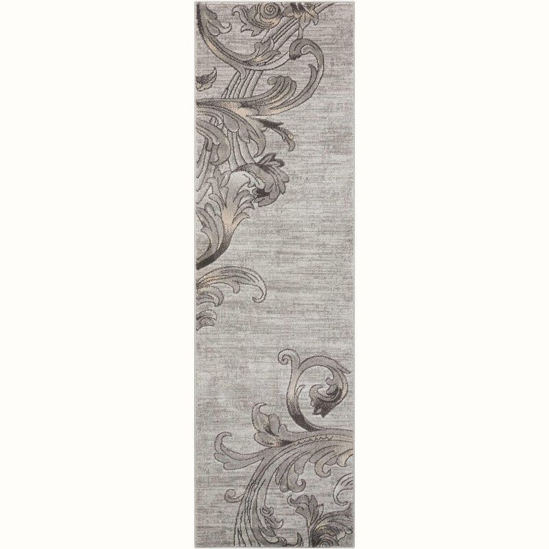 Elegant Graphite Floral Synthetic 2'2" x 7'6" Area Rug