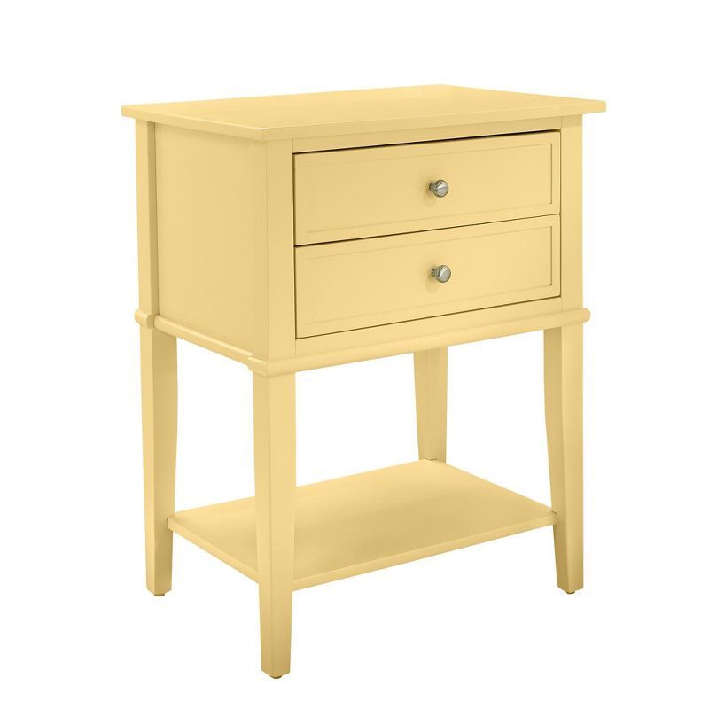 Yellow Wood Accent Table with 2 Drawers and Shelf