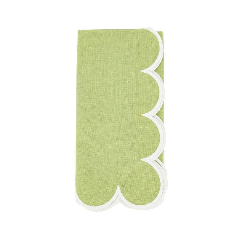 Kiwi Green Scalloped Hem Cotton Napkins, Set of 4