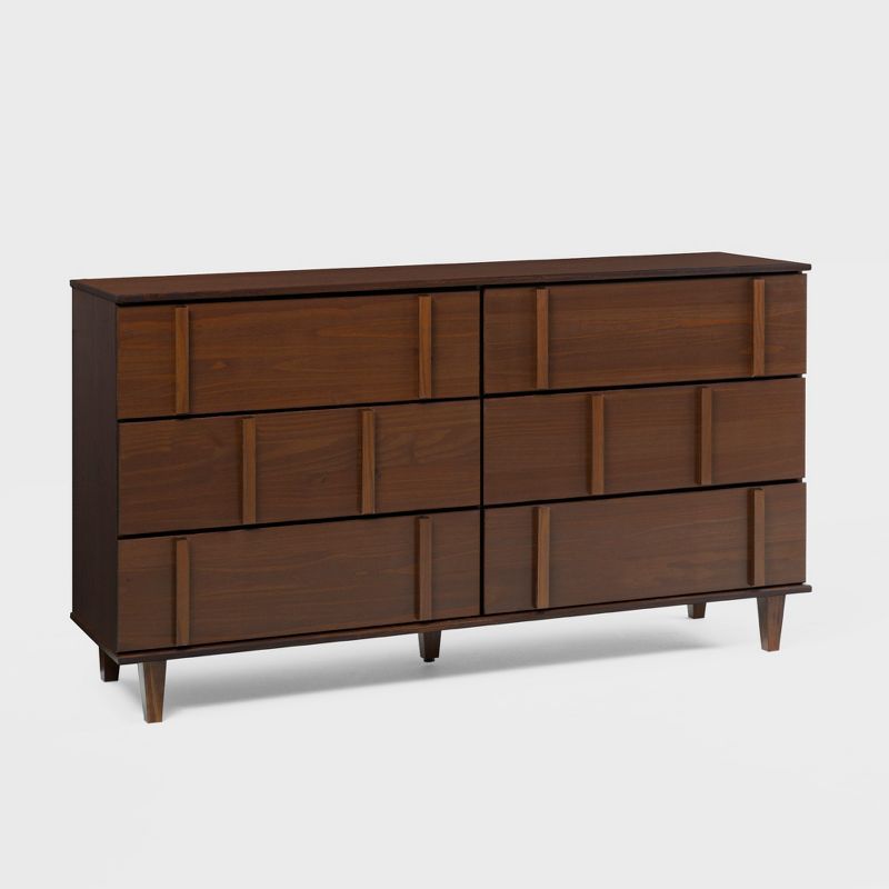 Modern Walnut 6-Drawer Vertical Accent Solid Wood Dresser