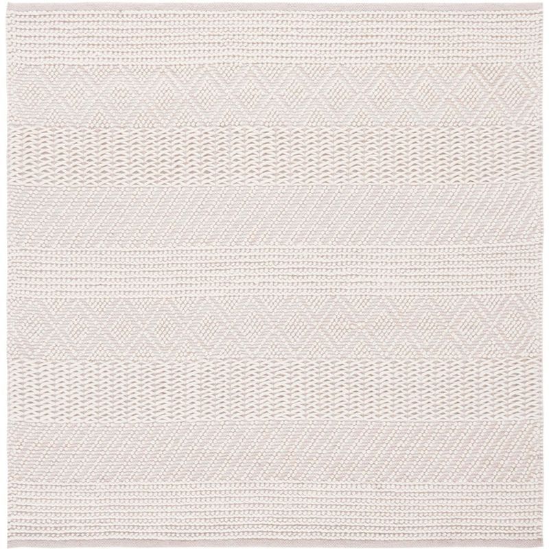 Casual Beach House Ivory Wool 6' Square Handwoven Rug