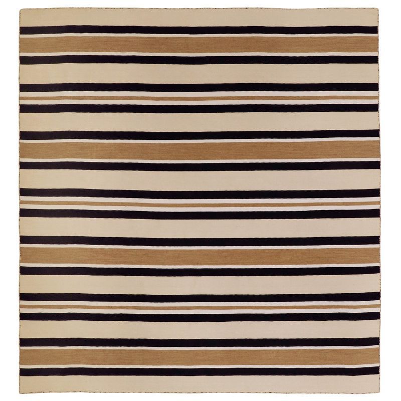 Coastal Cabana Black Stripe Synthetic 8' Round Rug