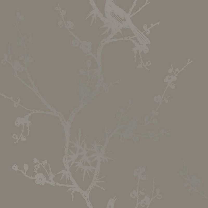 Dove Grey Vinyl Botanical Bird Peel and Stick Wallpaper Roll