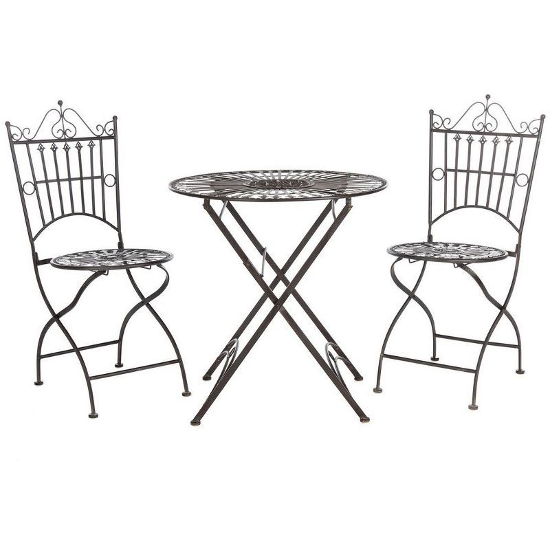 Belen Black Rust Iron Outdoor Bistro Set with Round Table