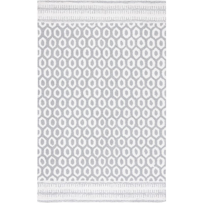 Ivory and Grey Hand-Tufted Wool and Viscose 5' x 8' Geometric Area Rug