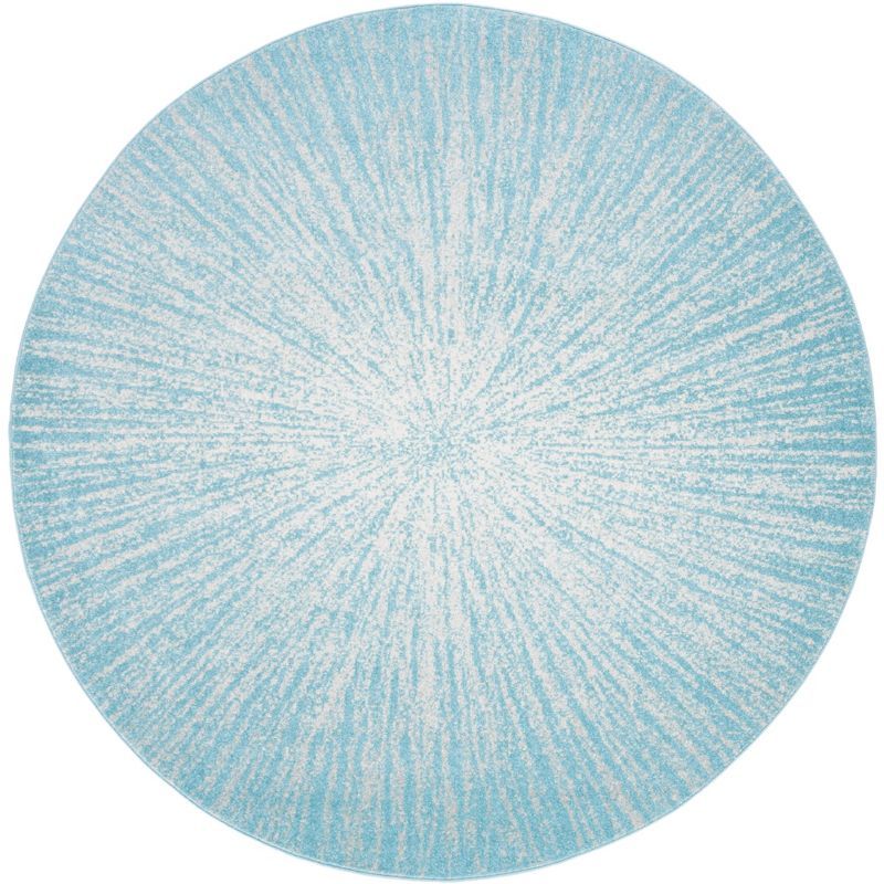 Aqua and Ivory Round Abstract Area Rug