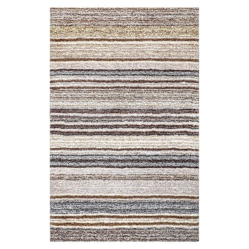 Beige Striped Handmade Shag Area Rug 9' x 12'