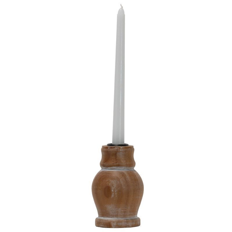 Small Natural Whitewashed Wood Taper Candle Holder