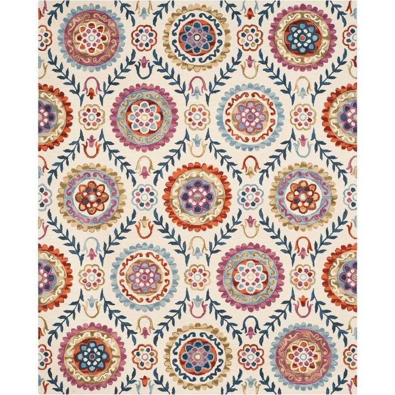 Ivory Floral Hand-Knotted Wool Area Rug, 6' x 9'