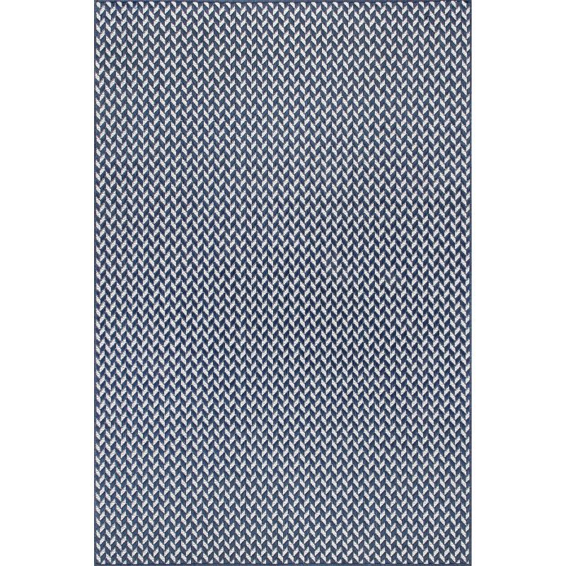 Navy Geometric Herringbone 5'x8' Reversible Outdoor Rug
