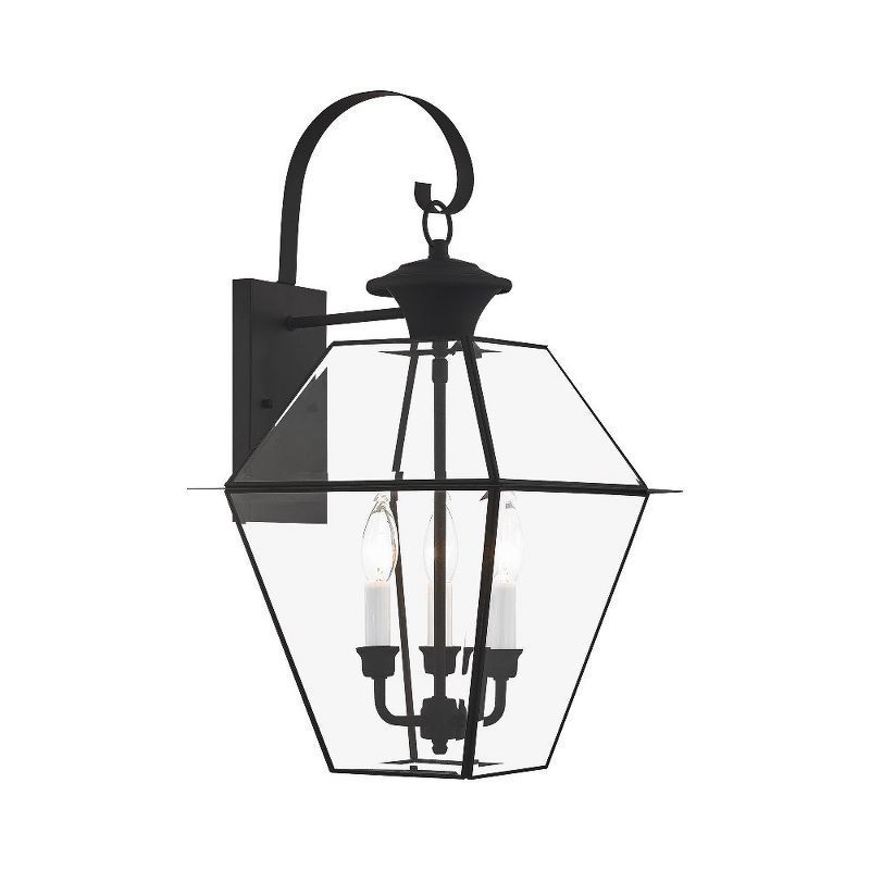 Charleston Elegance 3-Light Outdoor Wall Lantern in Black with Clear Beveled Glass