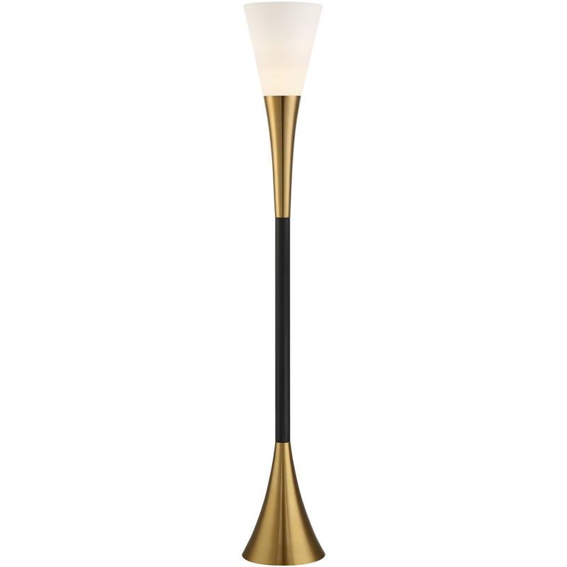 Elegant Black and Brass Torchiere Floor Lamp with Frosted Glass