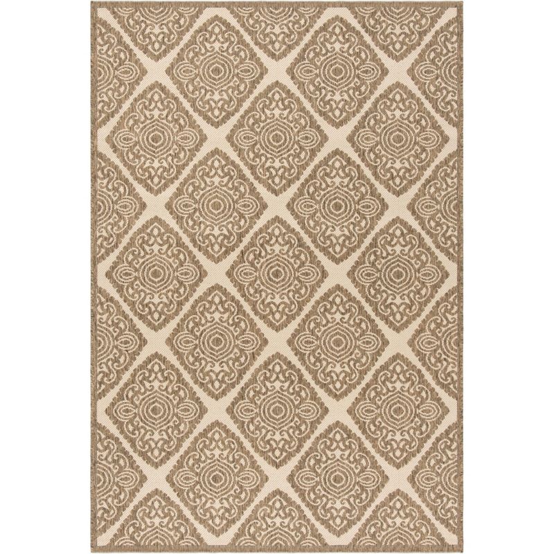 Cream and Beige Geometric Synthetic Indoor/Outdoor Area Rug