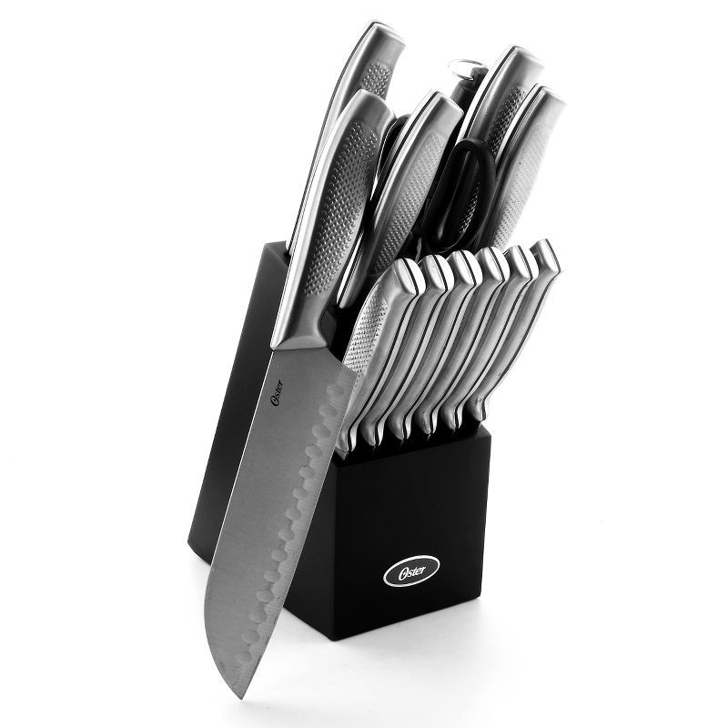 Oster Edgefield 14-Piece Stainless Steel Knife Set with Black Block