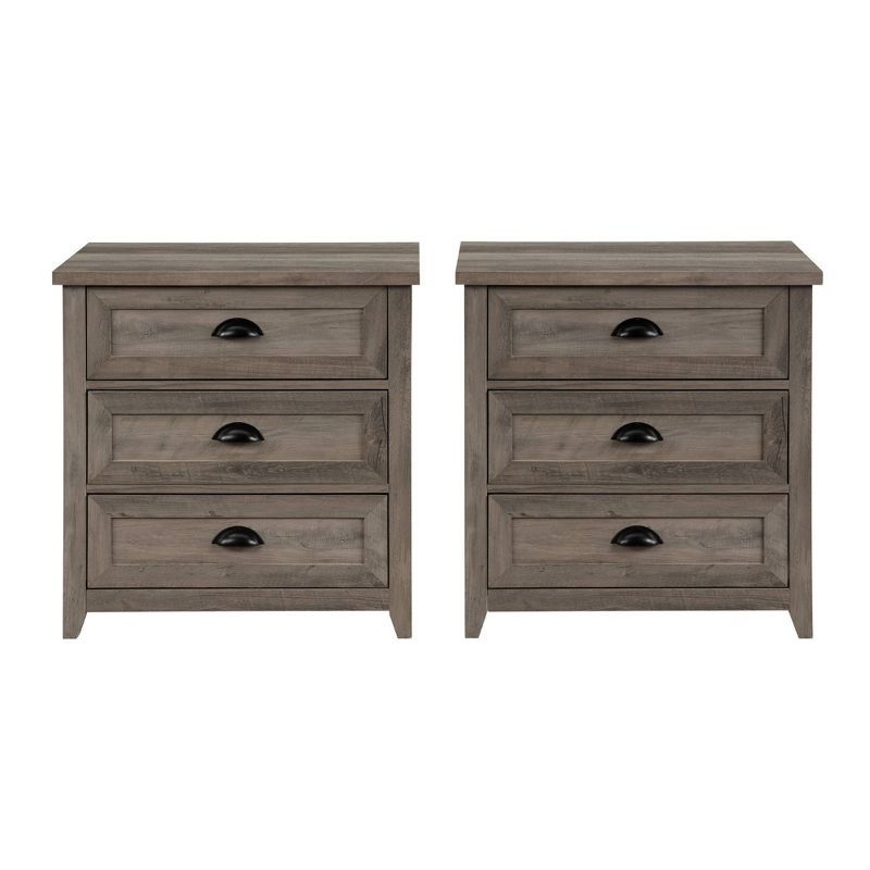 Grey Wash 3-Drawer Framed Nightstand Set, 2-Pack