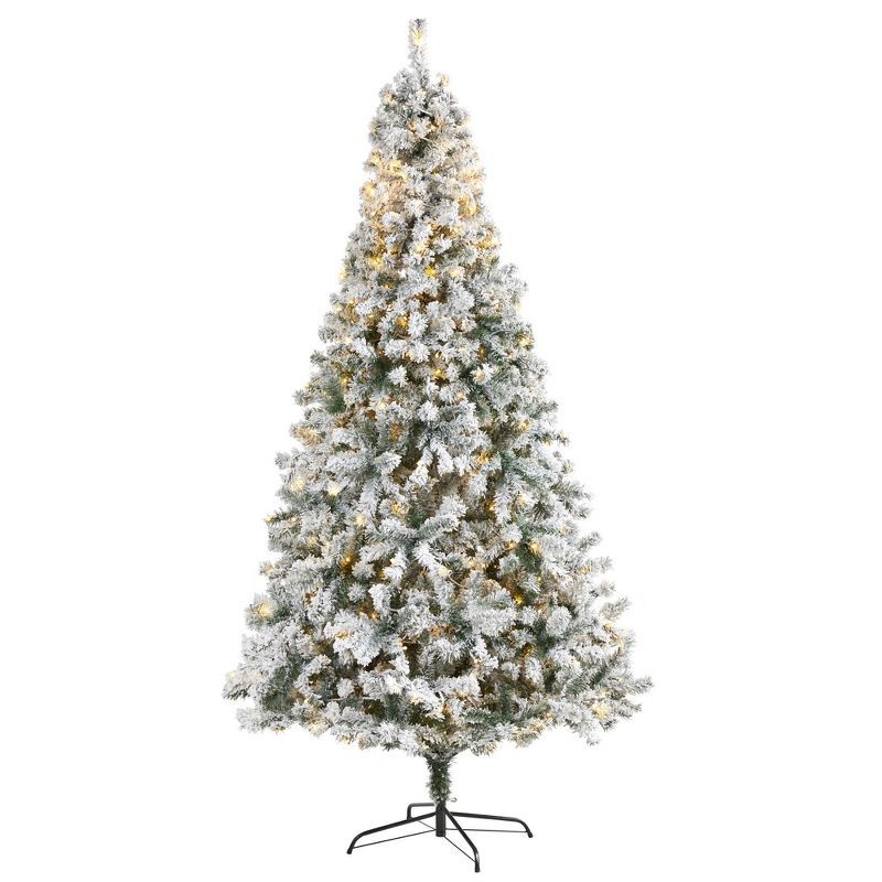 8ft White Flocked Spruce Artificial Christmas Tree with LED Lights