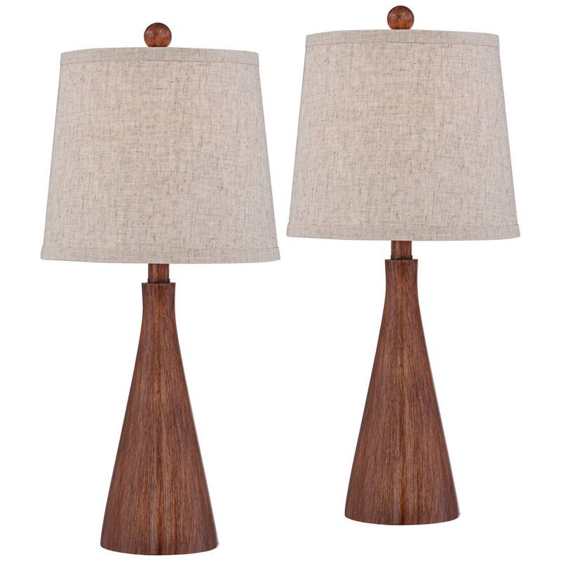 Fraiser 23.5" Brown Faux Wood Mid-Century Modern Table Lamps Set