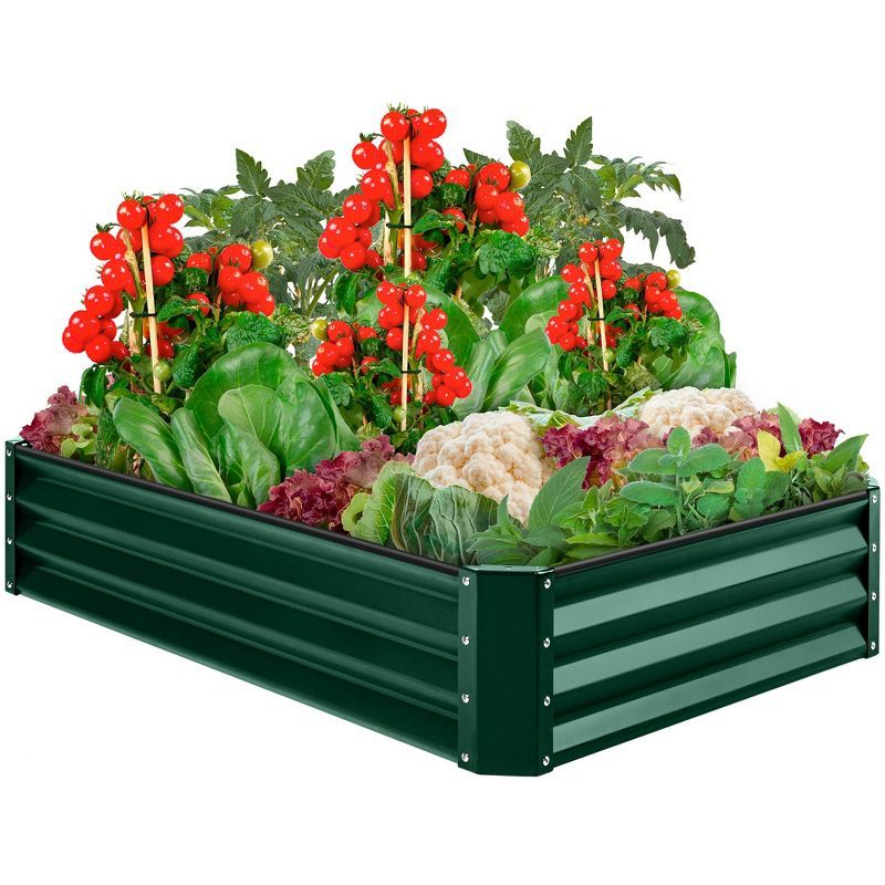 Dark Green Outdoor Steel Raised Garden Bed Planter Box