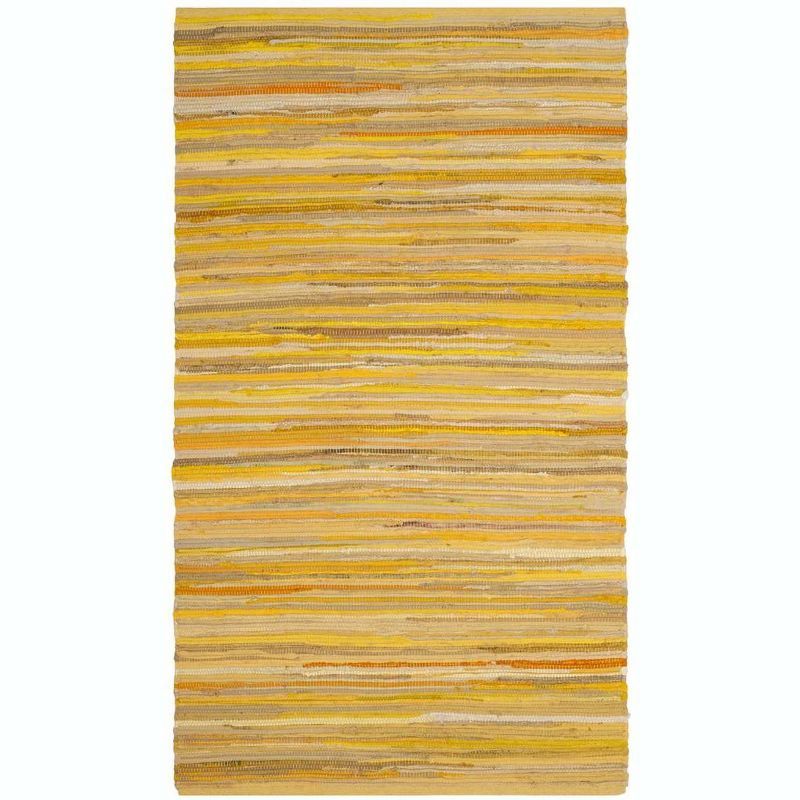 Yellow Multicolor Handwoven Wool Cotton 4' x 6' Striped Rug