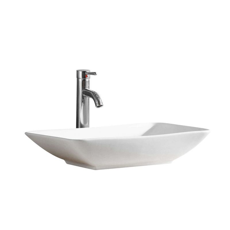 White Rectangular Ceramic Vessel Bathroom Sink