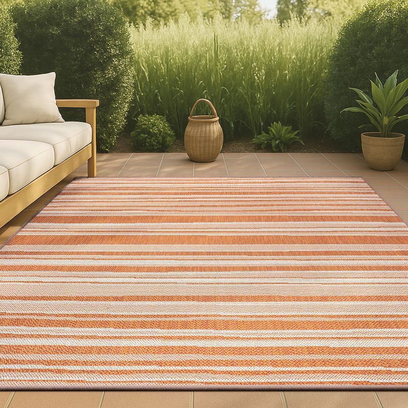 Castara Chic Orange & Cream Striped Synthetic 5x8 Area Rug