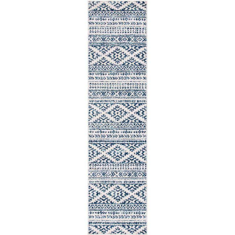 Ivory and Navy Geometric Hand-Knotted Easy Care Area Rug