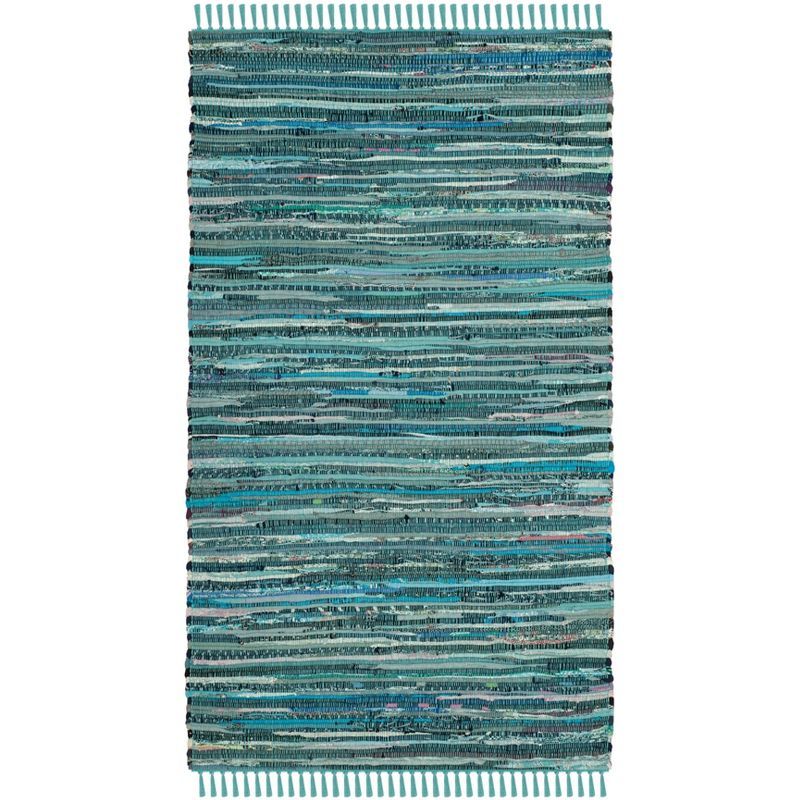 Turquoise Multi-Stripe Handwoven Wool & Cotton Area Rug - 2'6" x 4'