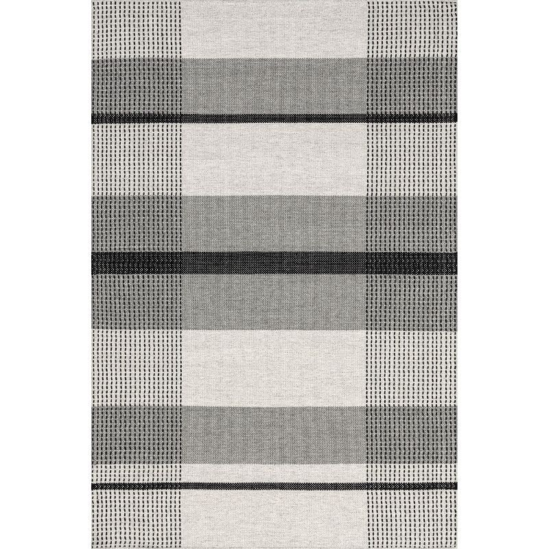 Portland Plaid Gray Wool Handmade Rectangular Rug, 4' x 6'