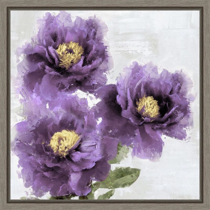 Purple Bloom Botanical Canvas Print with Gray Frame, 16 x 16 inches