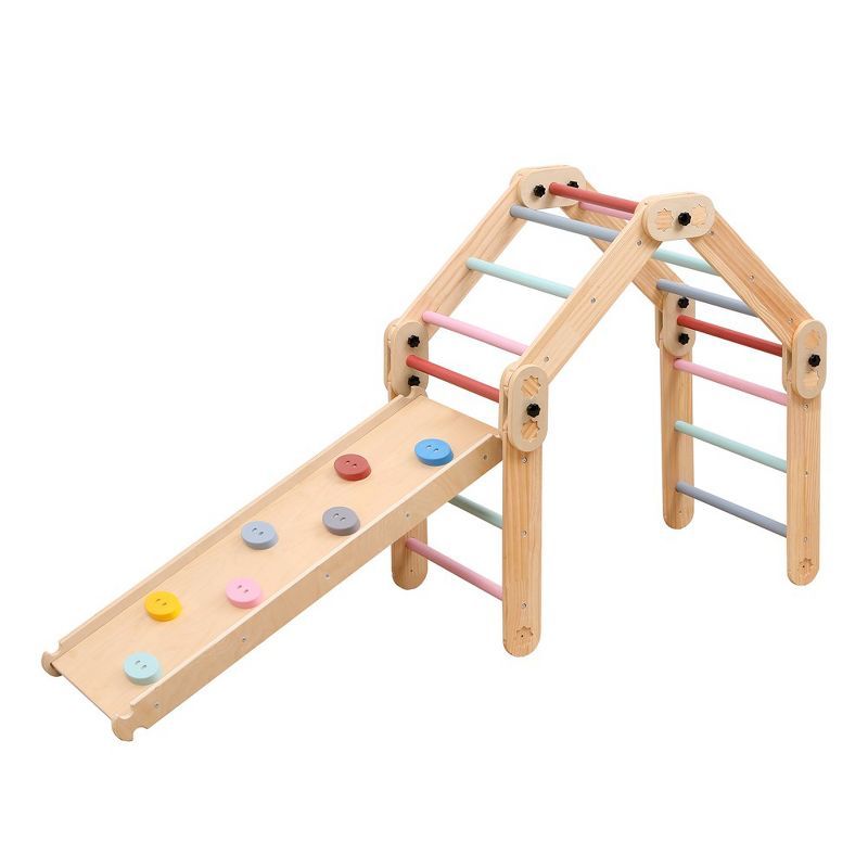 Colorful Wooden Indoor Climbing Tower with Slide