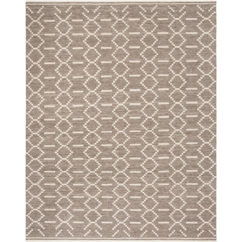 Grey and Ivory Handmade Wool Flat Weave Area Rug