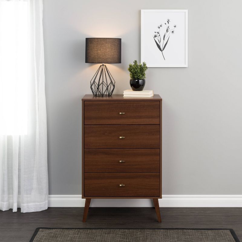 Mid-Century Modern Cherry 4-Drawer Chest with Brass Knobs