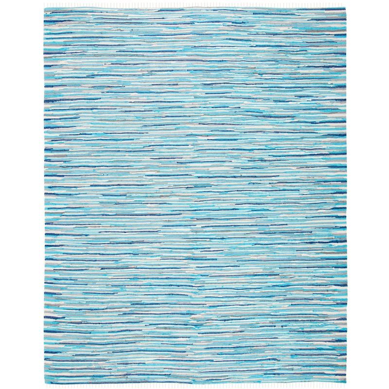 Turquoise and Multicolor Handmade Cotton Striped Area Rug, 8' x 10'