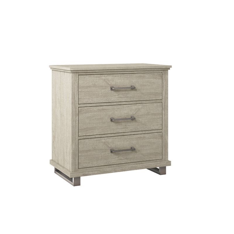 Beige 32'' Modern Nightstand with 3 Drawers and Metal Legs