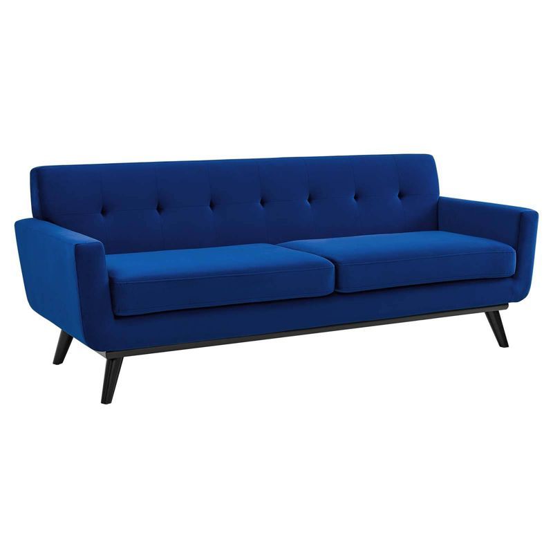 Navy Luxe Velvet 91" Tufted Sofa with Removable Cushions