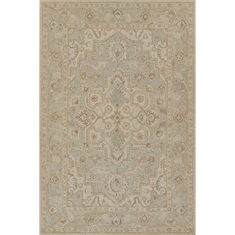 Light Blue Hand-Tufted Wool Medallion Area Rug 5' x 8'