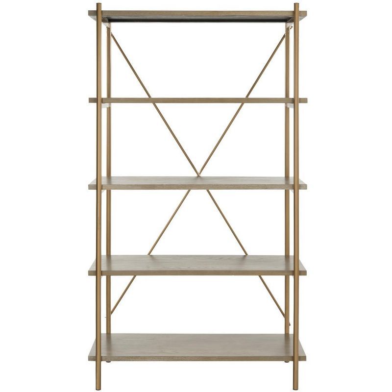 Rustic Oak and Gold Quintuple-Tier Etagere