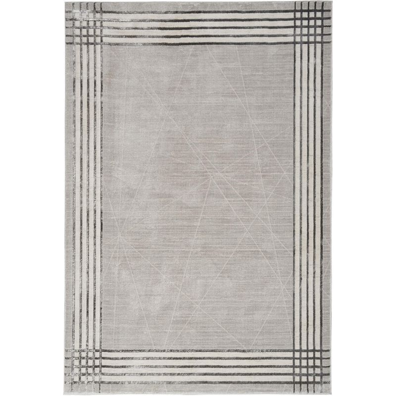 Grey Silver Abstract Rectangular 5' x 7' Synthetic Rug