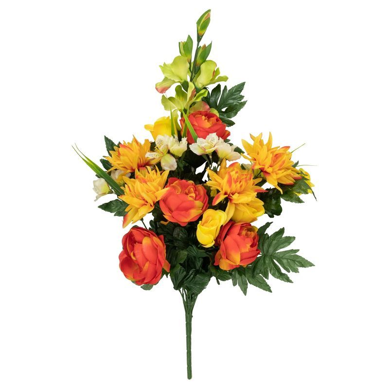 27" Orange and Yellow Dahlia, Peony, and Rose Silk Floral Bouquet