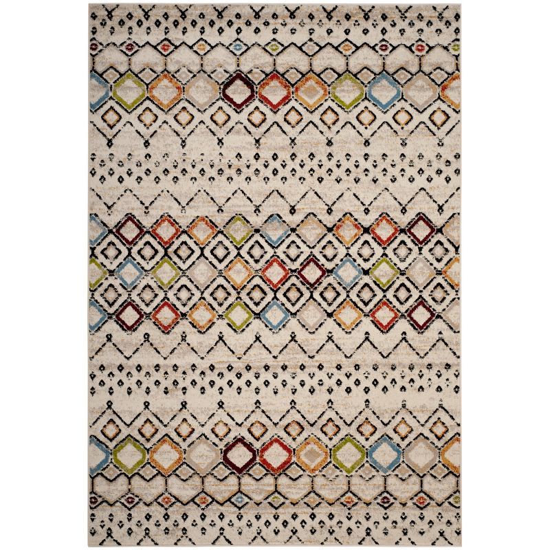 Ivory Multi Geometric Synthetic Low Pile Area Rug